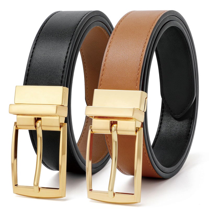 VONMELLI Reversible Belt for Women Women's Leather Belts for Jeans Pants Gold Buckle Fashion Ladies Dress Belt Trim to Fit Black Brown S - Image 1