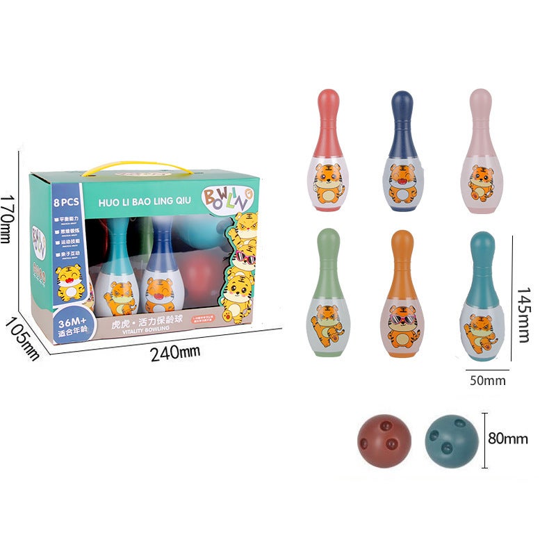 Childrens Sports Toys Fitness Parent-Child Interactive suit Explosions Boys Kindergarten Baby Gift Mini Bowling The new tiger expression number 6 stick 2 ball