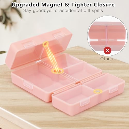 FYY Daily Pill Organizer,2 Pcs 7 Compartments Portable Pill Case Travel Pill Organizer,[Folding Design] Pill Box for Purse Pocket to Hold Vitamins,Cod Liver Oil,Supplements and Medication-Pink - Image 4