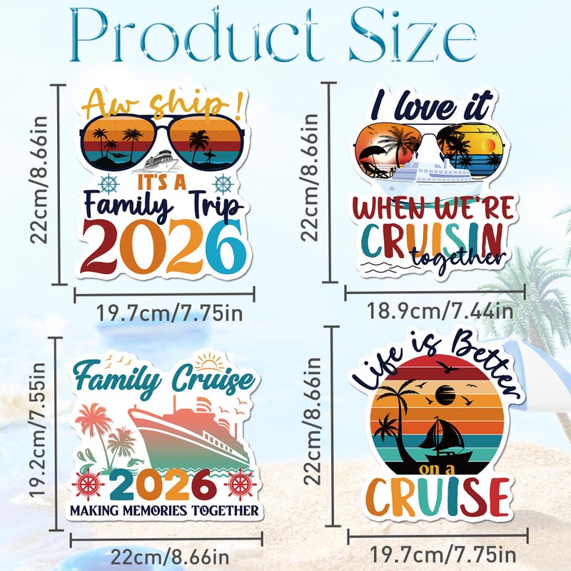 MENIFEND Family Cruise Door Decorations Magnetic, 4 Pcs Retro Family Trip 2026 Cruise Magnets, Nautical Vacation Ship Cabin Door Signs Fridge Magnets Decor - Image 2
