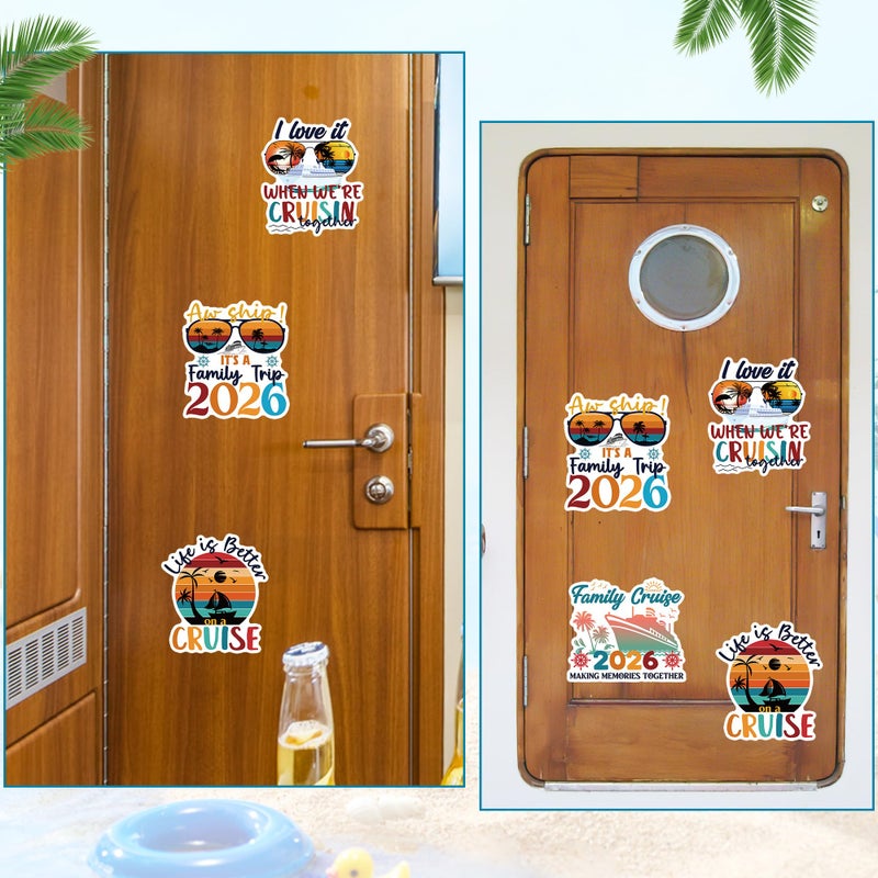 MENIFEND Family Cruise Door Decorations Magnetic, 4 Pcs Retro Family Trip 2026 Cruise Magnets, Nautical Vacation Ship Cabin Door Signs Fridge Magnets Decor - Image 5