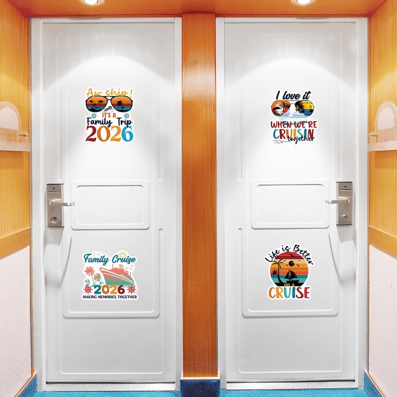 MENIFEND Family Cruise Door Decorations Magnetic, 4 Pcs Retro Family Trip 2026 Cruise Magnets, Nautical Vacation Ship Cabin Door Signs Fridge Magnets Decor - Image 4