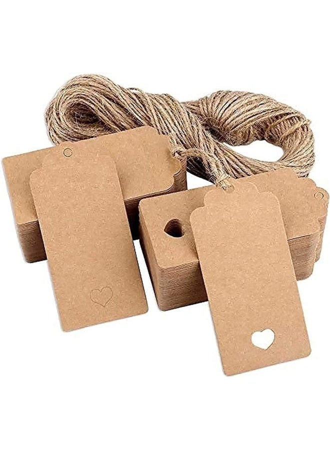 Premify 200  Pieces Brown Kraft Paper Gift Tags With 25M Natural Jute Twine | Gifts Wrap With These Rectangle Hollow Heart Hang Labels - Ideal Tag For Use On Birthdays - Image 1