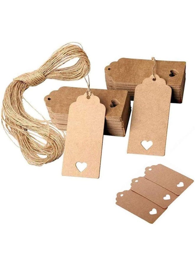 Premify 200  Pieces Brown Kraft Paper Gift Tags With 25M Natural Jute Twine | Gifts Wrap With These Rectangle Hollow Heart Hang Labels - Ideal Tag For Use On Birthdays - Image 3