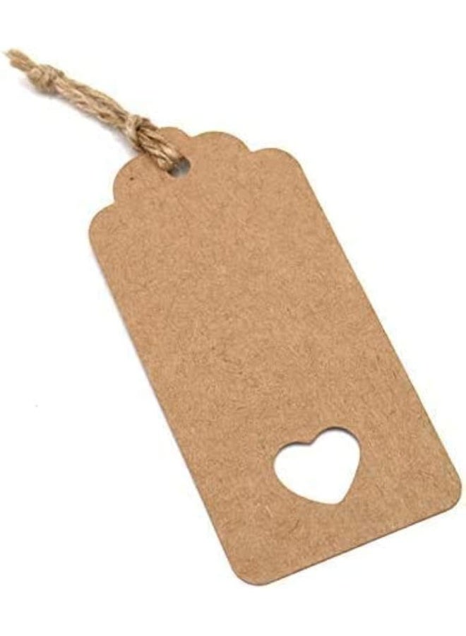 Premify 200  Pieces Brown Kraft Paper Gift Tags With 25M Natural Jute Twine | Gifts Wrap With These Rectangle Hollow Heart Hang Labels - Ideal Tag For Use On Birthdays - Image 2