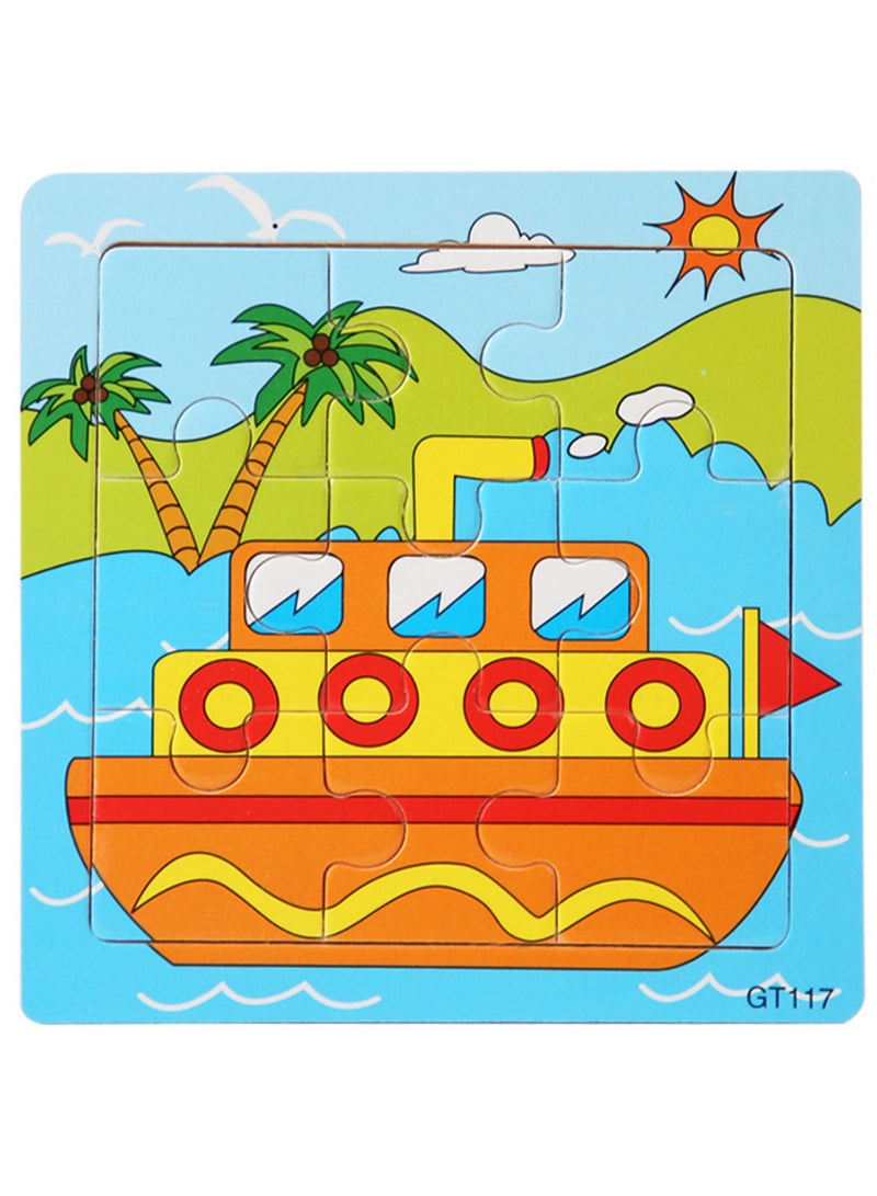 أحجيات الصور المقطوعة على شكل سفينة كرتونية خشبية تعليمية للأطفال، حقيبة هدايا مناسبة - Image 1