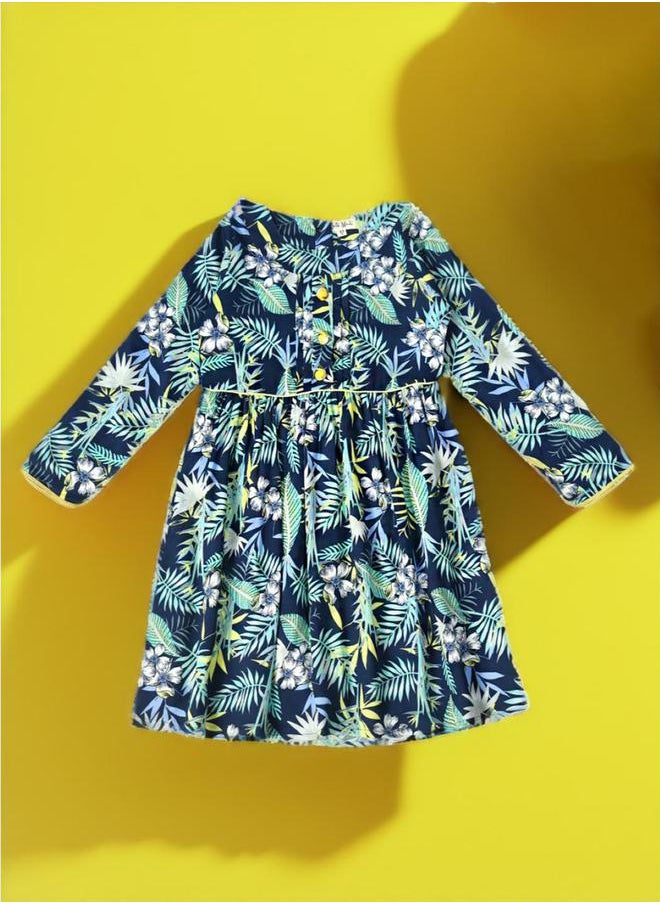 BELLA MODA All-Over Print Button Detail Dress with Long Sleeves by Styli  - Image 1