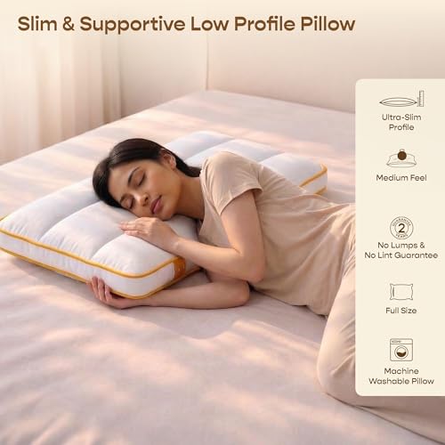 SleepyCat Slim Pillow with Microfiber, Designed for Neck and Spine Alignment | Ideal for Minimal Elevation | Luxe Microfibre Pillow | Machine Washable |Set of 2, Standard Size, 26x16 inches - Image 3
