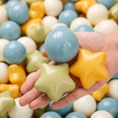 TRENDPLAY Star Ball Pit Balls 100 for Toddlers Ball Pit Ball Shapes Plastic Balls for Boys Girls Ball Pit Fun Birthday Party Christmas DecorationCream Colors Mix Yellow Blue Green - Image 1