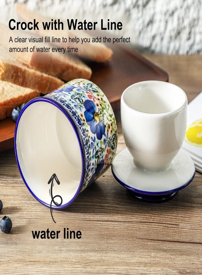 Lyeec French Butter Crock with Lid for Countertop,Handpainted Floral Butter Keeper with Water Seal Line, Farmhouse Ceramic Butter Container Airtight for Soft Spreadable Butter,Housewarming Gifts - Image 3