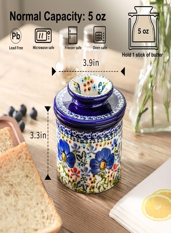 Lyeec French Butter Crock with Lid for Countertop,Handpainted Floral Butter Keeper with Water Seal Line, Farmhouse Ceramic Butter Container Airtight for Soft Spreadable Butter,Housewarming Gifts - Image 2