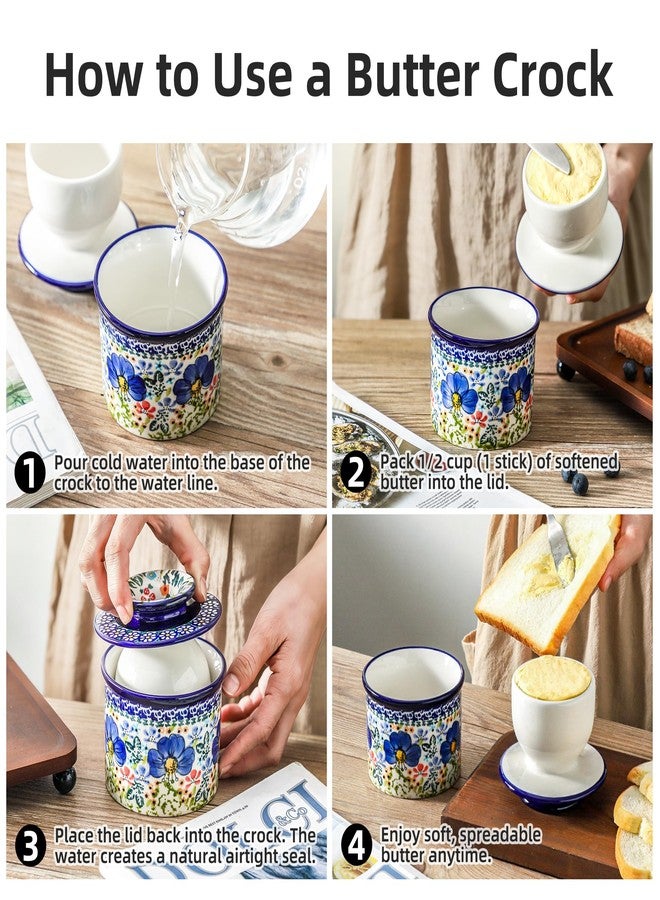 Lyeec French Butter Crock with Lid for Countertop,Handpainted Floral Butter Keeper with Water Seal Line, Farmhouse Ceramic Butter Container Airtight for Soft Spreadable Butter,Housewarming Gifts - Image 4