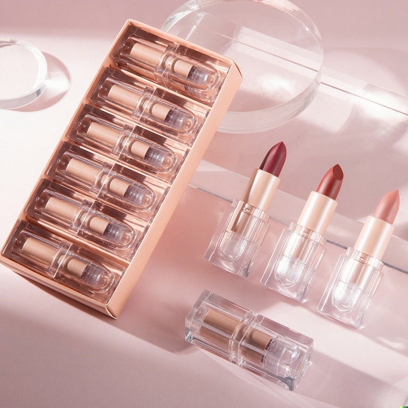 Crystal Square Tube Lipstick Matte Lip Gloss 6-Piece Set Waterproof Lipsticks Velvet Finish Lip Color Long-lasting Lip Makeup Kit for Women Girls - Image 4
