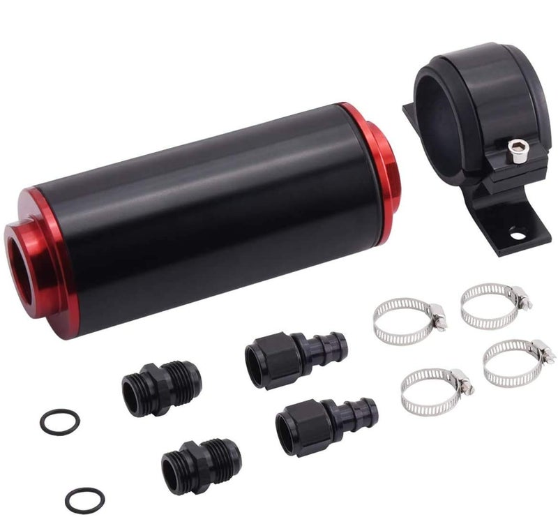 6AN Inline Fuel Filter Kit with Bulkhead Adapters Push Lock Fittings and Fuel Filter Mounting Bracket for 38 Fuel Line Hose Great for Gasoline E85 Ethanol Fuel and Diesel