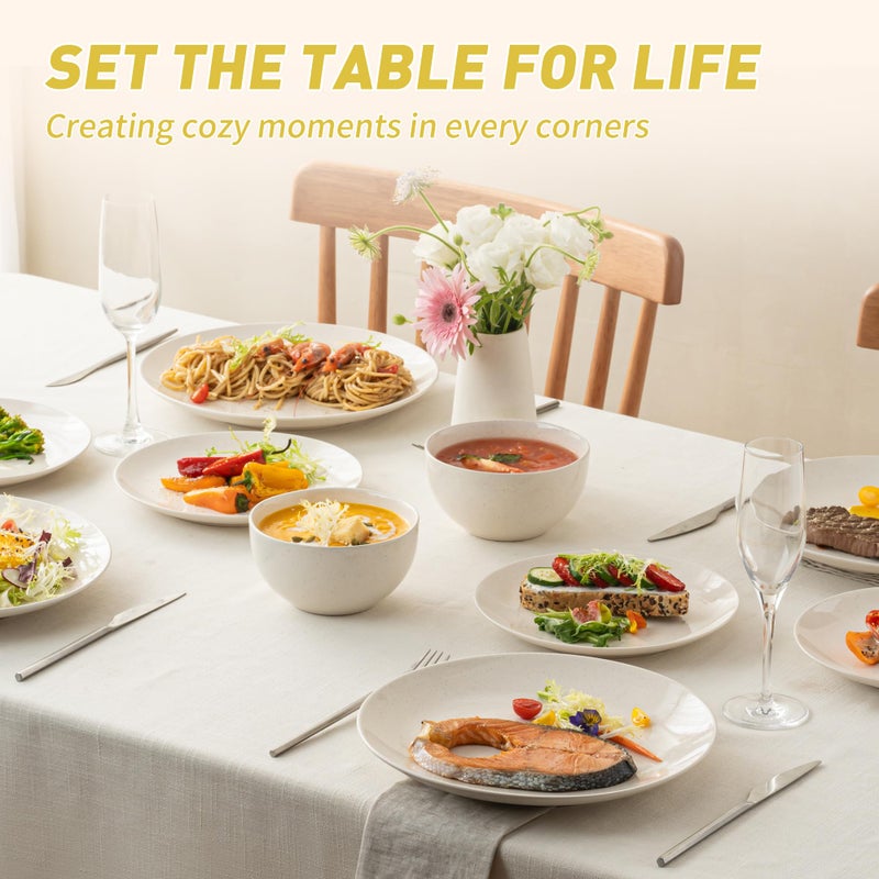 Dafuceramic Plates and Bowls Sets, 12 Pieces Modern Stoneware Dinnerware Set for 4 Kitchen Dinner Set Ceramic Dishware Dishes Set Microwave and Dishwasher Safe (White) - Image 5