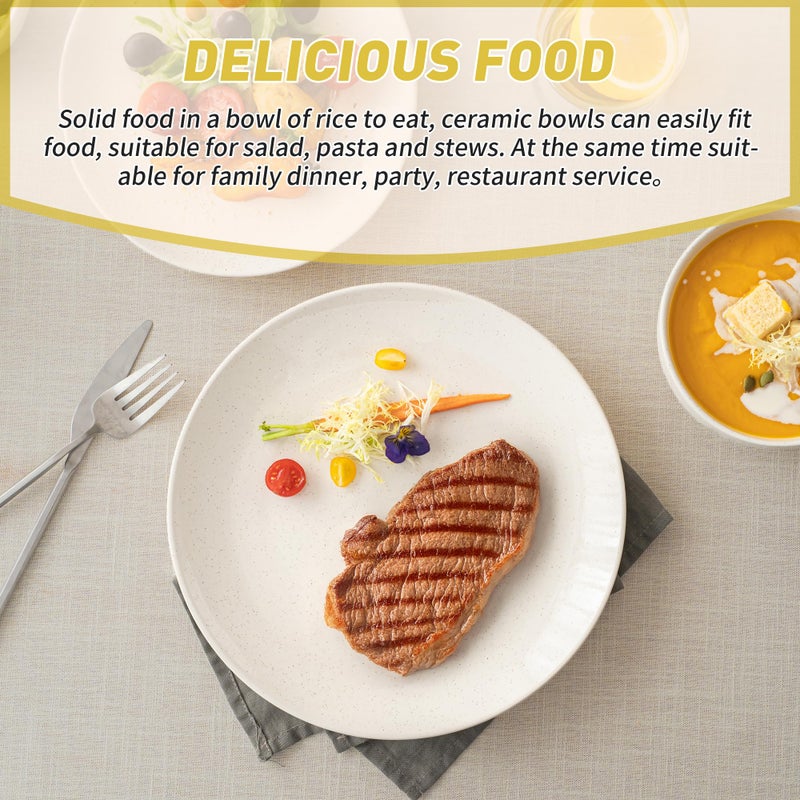 Dafuceramic Plates and Bowls Sets, 12 Pieces Modern Stoneware Dinnerware Set for 4 Kitchen Dinner Set Ceramic Dishware Dishes Set Microwave and Dishwasher Safe (White) - Image 4