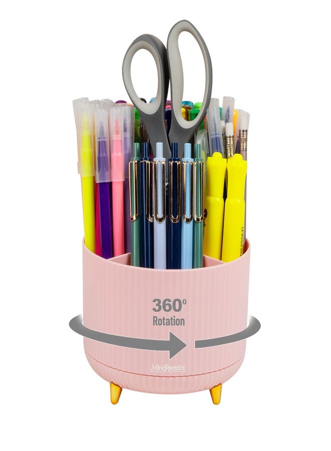 Mind Reader Rotating Pen Cup, Accessory Holder, Desktop Organization, Office, Plastic, 5.75" L x 5.75" W x 4.75" H, Pink - Image 1