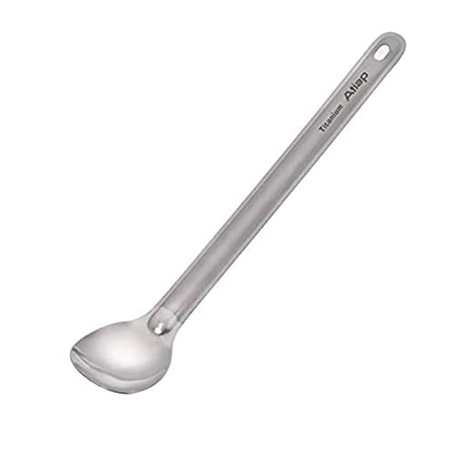 ATiAP Titanium Long Handle Spoon Spork, 8.46" Long Titanium Camping Spoon with Polished Bowl, Suitable for Outdoor Camping Hiking Picnic - Image 1