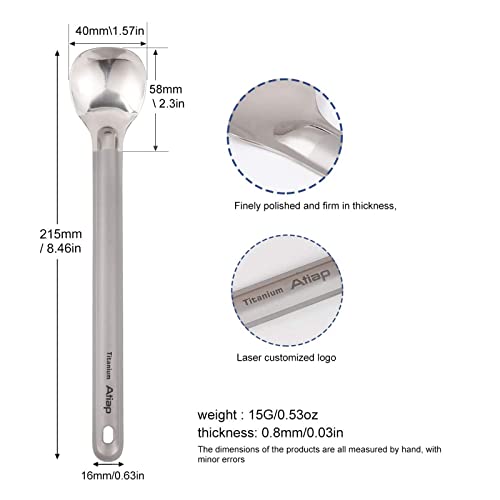 ATiAP Titanium Long Handle Spoon Spork, 8.46" Long Titanium Camping Spoon with Polished Bowl, Suitable for Outdoor Camping Hiking Picnic - Image 2