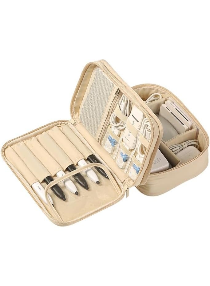 Arabest Travel Cable Organizer Case, Double Layer Electronics Organizer Bag, Portable Tech Accessories Storage for Cords, Chargers, USB, Travel Essentials (Beige) - Image 2
