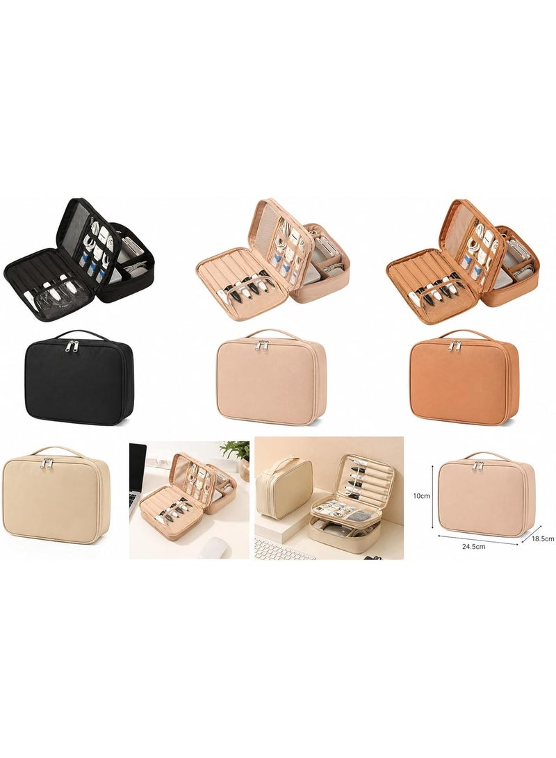 Arabest Travel Cable Organizer Case, Double Layer Electronics Organizer Bag, Portable Tech Accessories Storage for Cords, Chargers, USB, Travel Essentials (Beige) - Image 4
