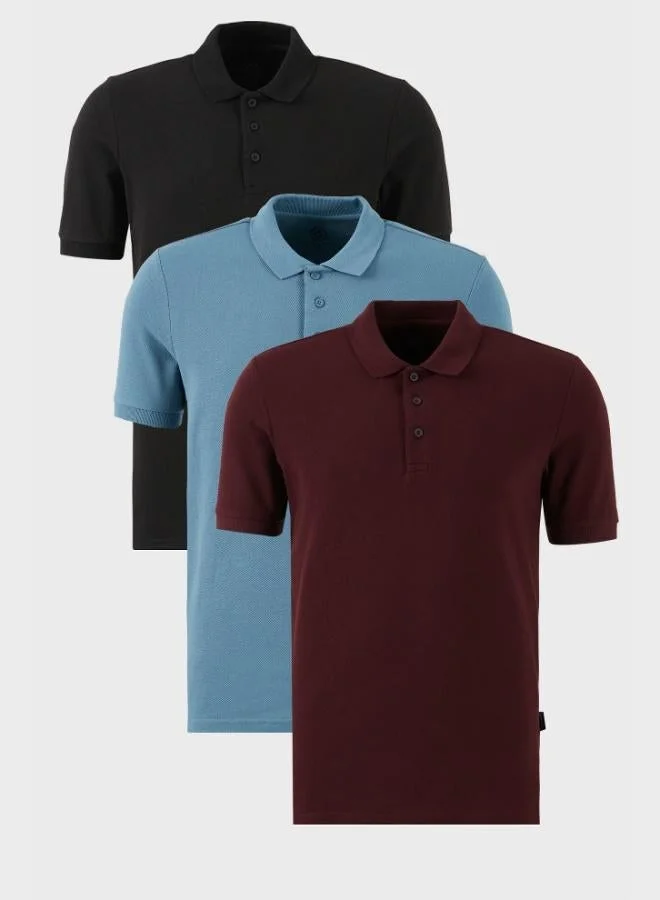 Buratti  Buratti Cotton Regular Fit Button-Down Polo Collar 3-Pack T-Shirt Men's T-SHIRT 5902127S3 for Men | Best Price UAE