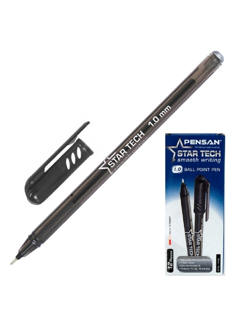 Pensan - 12-Piece Pensan star tech Ball point Pen 1.0 ,pack of 12 - Black - Image 1