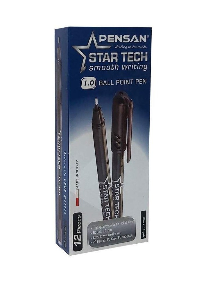 Pensan - 12-Piece Pensan star tech Ball point Pen 1.0 ,pack of 12 - Black - Image 1