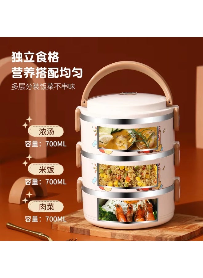 3-tier stainless steel 304 lunch box, 700ml capacity per tier, with carrying handle; divided lunch box for school and work - Image 4