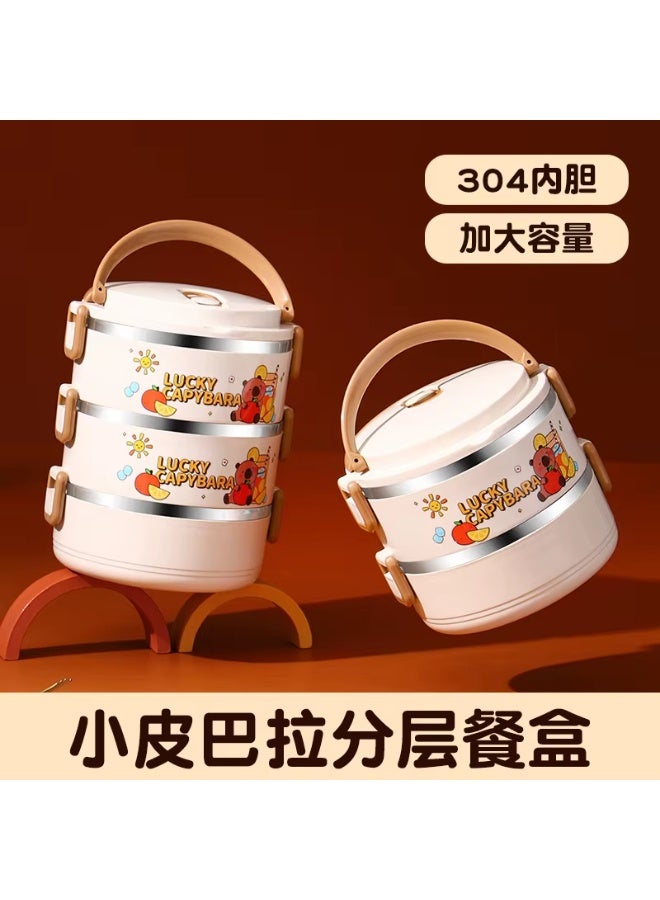 3-tier stainless steel 304 lunch box, 700ml capacity per tier, with carrying handle; divided lunch box for school and work - Image 2