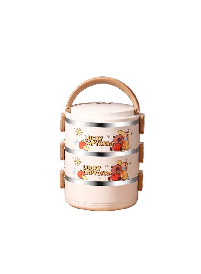 3-tier stainless steel 304 lunch box, 700ml capacity per tier, with carrying handle; divided lunch box for school and work - Image 1