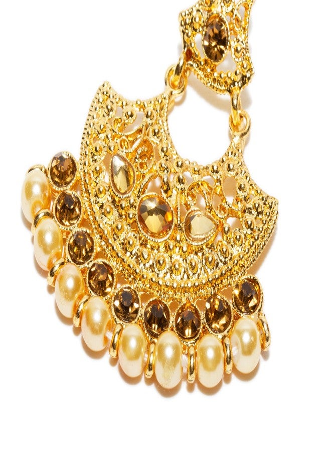 بينداني أقراط بيندهاني مصنوعة يدوياً من اللؤلؤ وتيكا هندية للرأس للنساء - Image 3