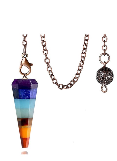 7 Chakra Crystal Pendulum, for Divination Dowsing Scrying Pendulum Crystal Healing Gemstone, Cone Pendant Pendulum Energy Reiki Witchcraft Supply, 1 Pcs