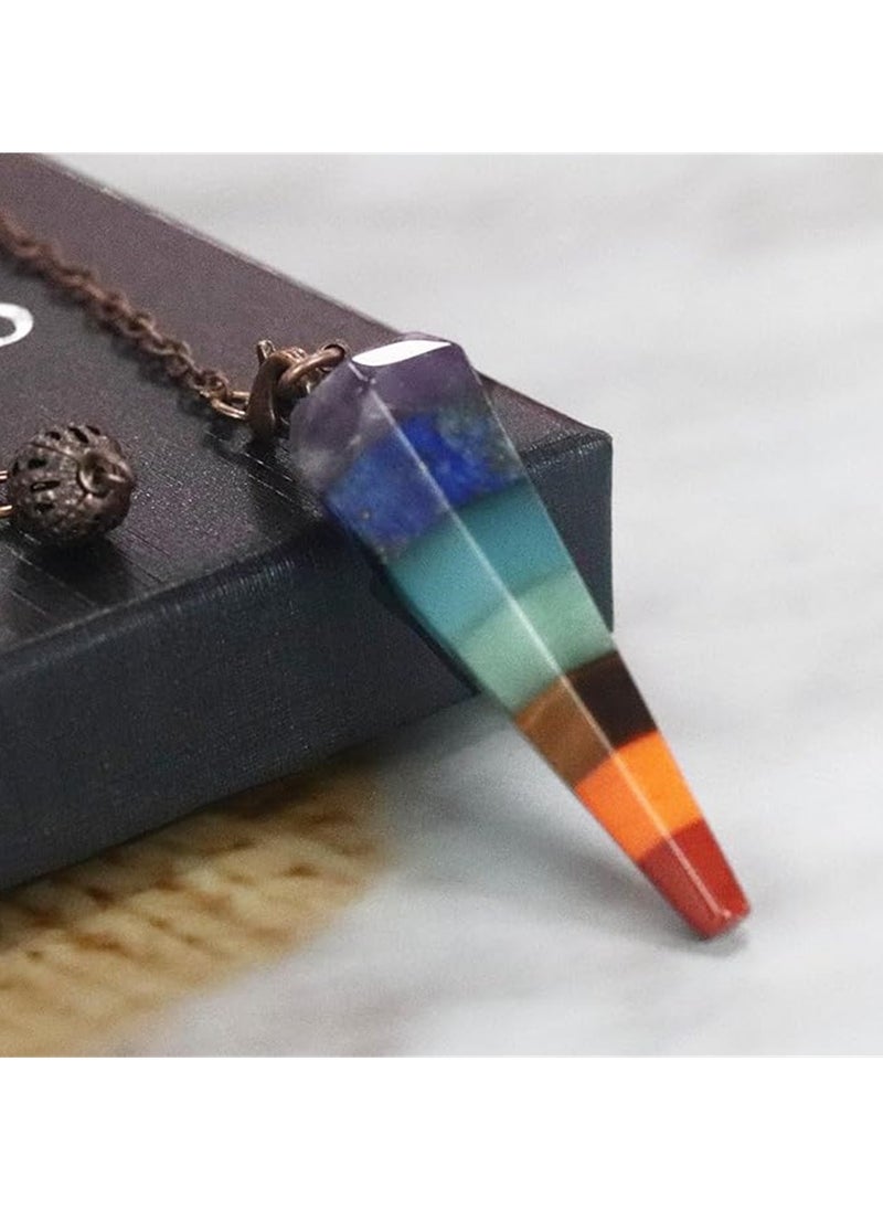 7 Chakra Crystal Pendulum, for Divination Dowsing Scrying Pendulum Crystal Healing Gemstone, Cone Pendant Pendulum Energy Reiki Witchcraft Supply, 1 Pcs