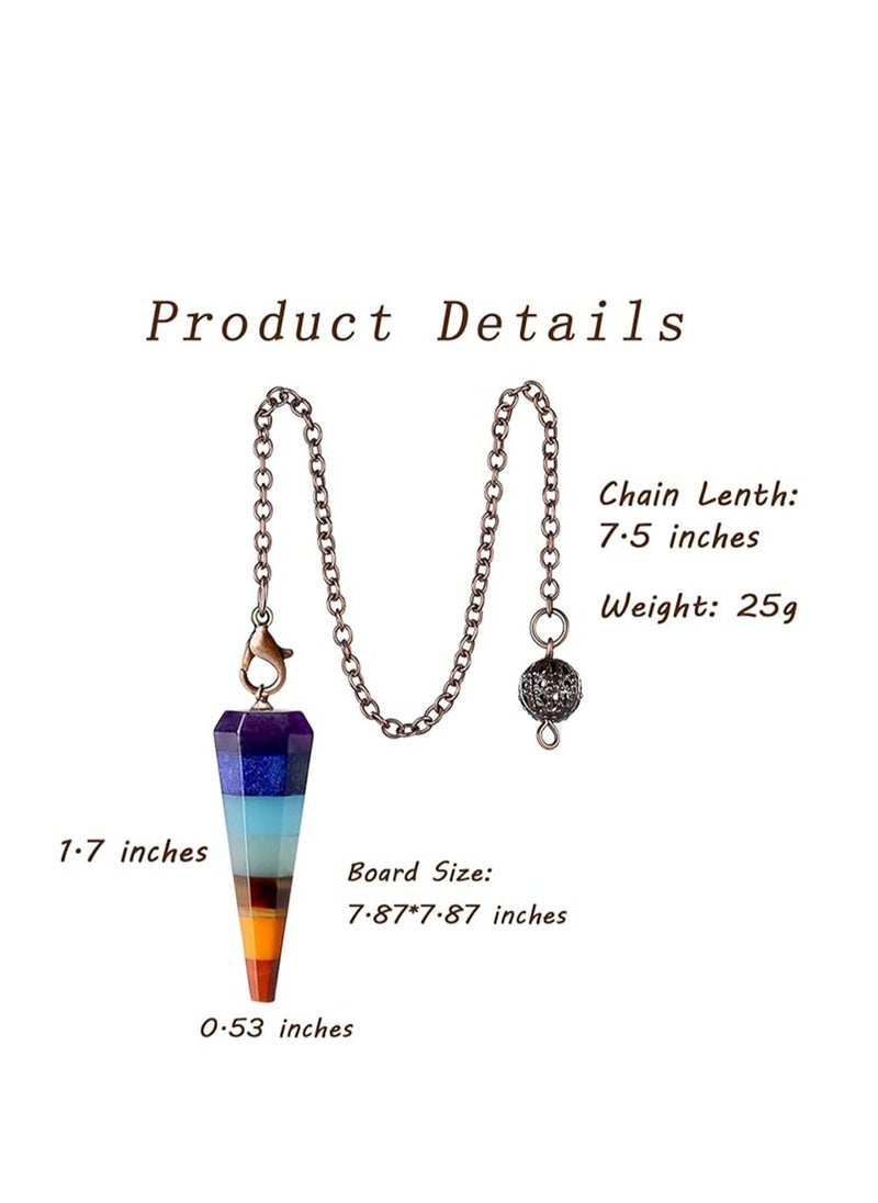 7 Chakra Crystal Pendulum, for Divination Dowsing Scrying Pendulum Crystal Healing Gemstone, Cone Pendant Pendulum Energy Reiki Witchcraft Supply, 1 Pcs