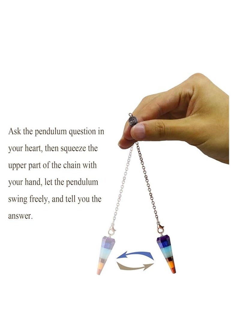 7 Chakra Crystal Pendulum, for Divination Dowsing Scrying Pendulum Crystal Healing Gemstone, Cone Pendant Pendulum Energy Reiki Witchcraft Supply, 1 Pcs