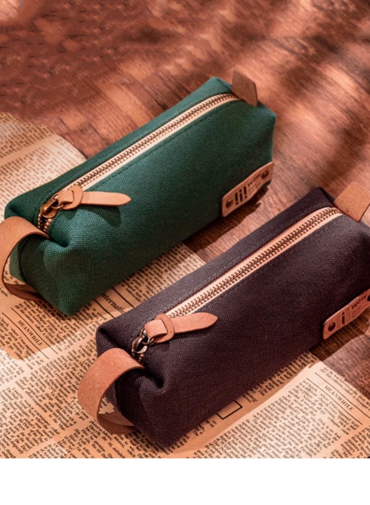 Minimally Designed Pencil Case For Girls With High Aesthetic Appeal, Stationery Box For Students And Boys, 2-pack, Featuring Oil Fume Ink And Peacock Green - Image 1
