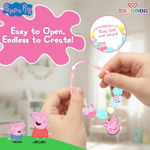Wembley Peppa Pig DIY Bracelet Making Set| Jewelry Making Set for Kids| Peppa Pig DIY Set| with Colorful 50+ Beads, 4 Charms & 4 Strings| Ideal Birthday Gift for Girls (Bracelet Set) - Image 3