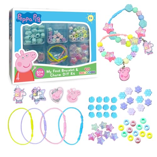 Wembley Peppa Pig DIY Bracelet Making Set| Jewelry Making Set for Kids| Peppa Pig DIY Set| with Colorful 50+ Beads, 4 Charms & 4 Strings| Ideal Birthday Gift for Girls (Bracelet Set) - Image 1