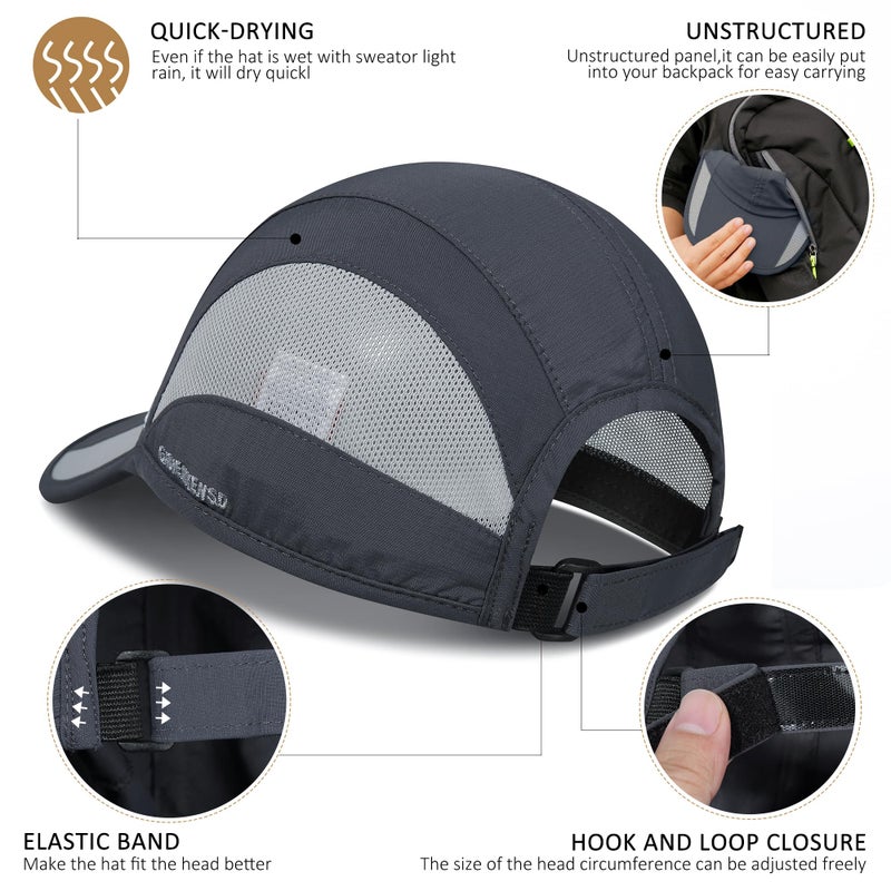 GADIEMKENSD GADIEMKENSD Outdoor Running Hat Men's Cooling UPF50+ Womens Baseball Cap Sport Mesh Sun Hat Trucker Dad Hats Quick Dry Breathable Unstructured for Summer Camping Fishing Hiking Improved Dark Gray L  - Image 4
