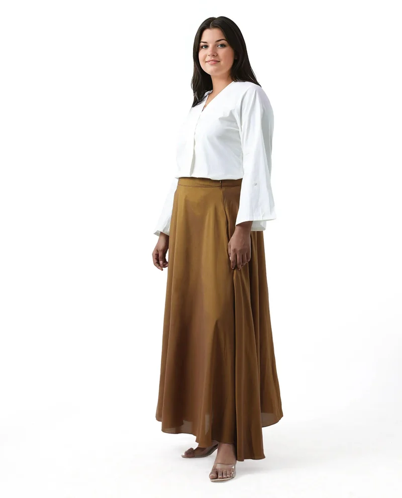 Rareism Women's Metallic Flared Maxi Skirt