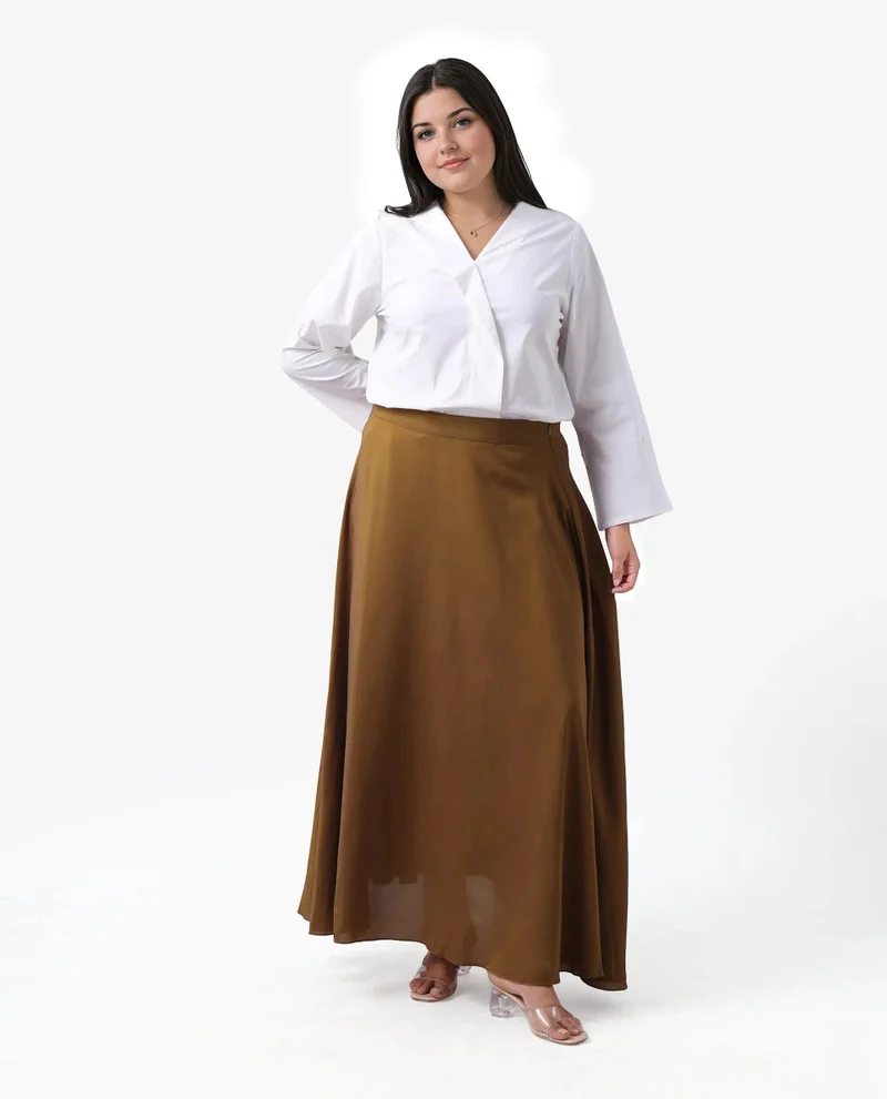 Rareism Women's Metallic Flared Maxi Skirt