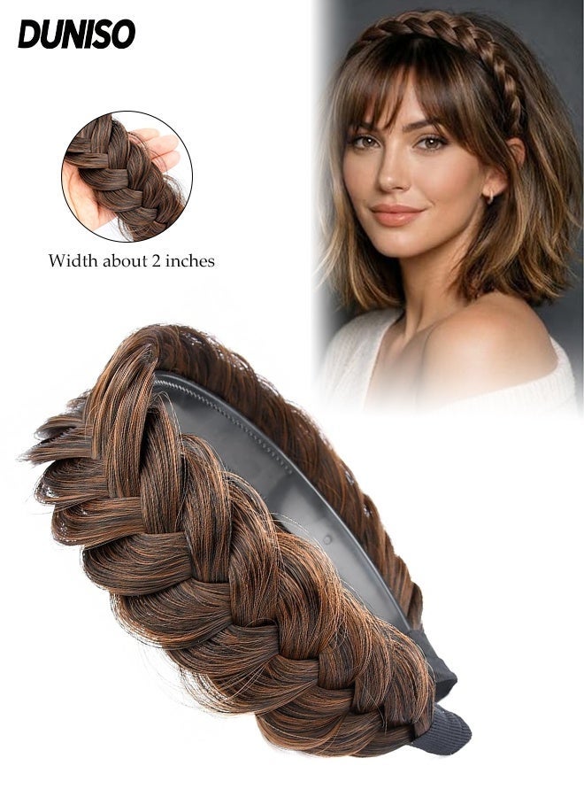 DUNISO Wide Braided Headband Hoop,Chunky Fishtail Braided Hair Band Hairpiece for Girls Women ,Wide Messy Braided Headband with Teeth ,Elastic Non-slip Hairpiece Band, Beauty Hair Accessories for Women and Girl - Image 1