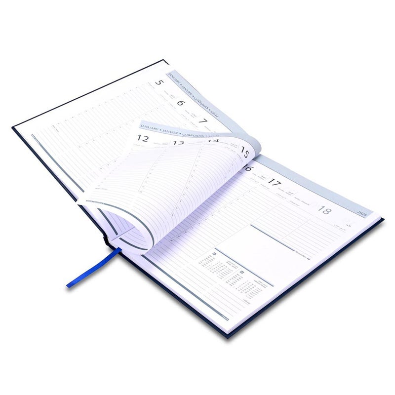 FIS 2026 Executive Diary, 210x260mm, 1 Side Padded Vinyl Cover, 1 Week at a Glance Format, Arabic/English/French, 70gsm White Paper, Blue Cover-FSDI34AE26BL - Image 4