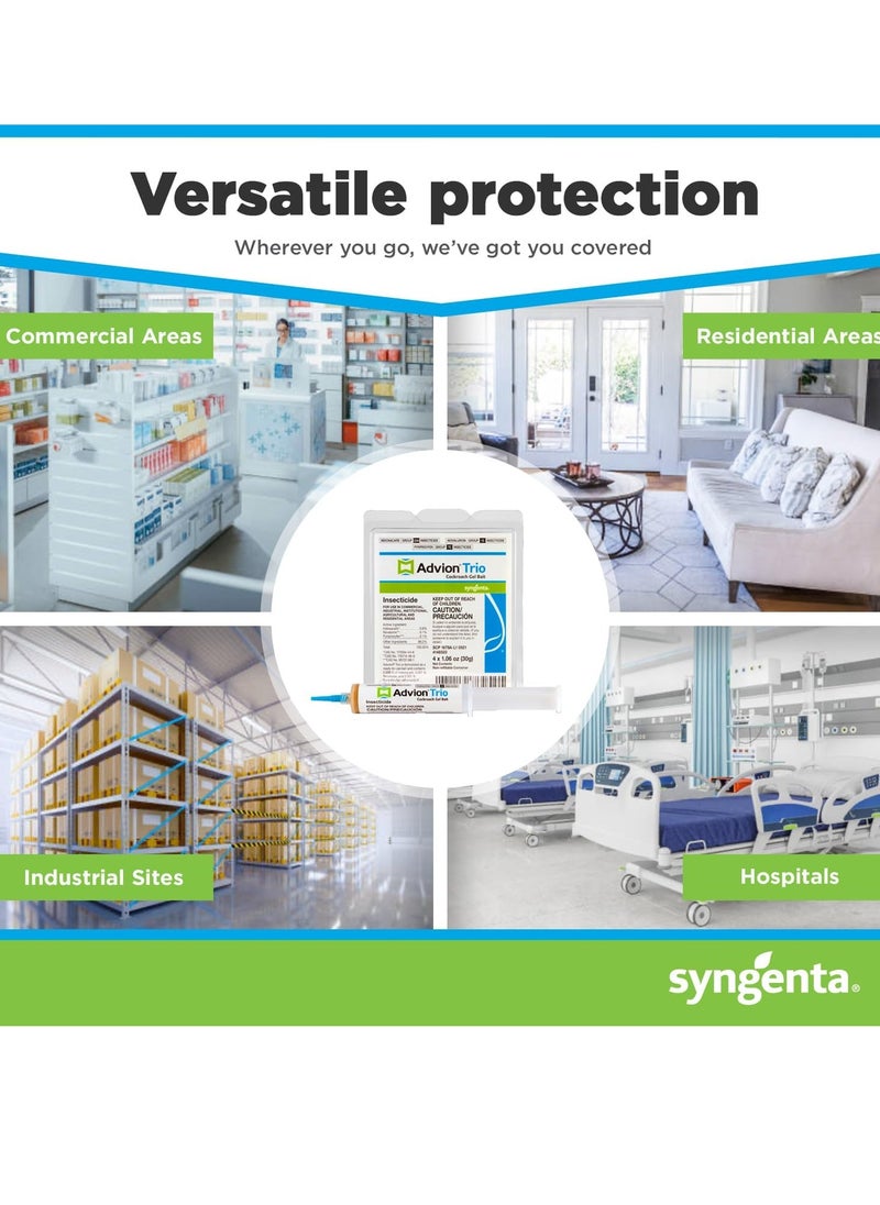 syngenta Advion Trio Cockroach Gel Bait, 1 Tubes x 30-Grams, 1 Plunger and 2 Tips, Formulated with 0.6% Indoxacarb, 0.1% Novaluron and 0.1% Pyriproxyfen, Ready-to-Use Roach Killer for Indoor and Outdoor Use  - Image 2