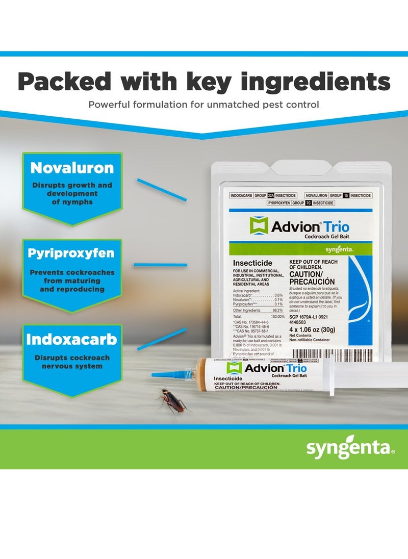syngenta Advion Trio Cockroach Gel Bait, 1 Tubes x 30-Grams, 1 Plunger and 2 Tips, Formulated with 0.6% Indoxacarb, 0.1% Novaluron and 0.1% Pyriproxyfen, Ready-to-Use Roach Killer for Indoor and Outdoor Use  - Image 3