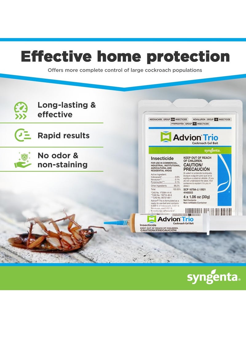 syngenta Advion Trio Cockroach Gel Bait, 1 Tubes x 30-Grams, 1 Plunger and 2 Tips, Formulated with 0.6% Indoxacarb, 0.1% Novaluron and 0.1% Pyriproxyfen, Ready-to-Use Roach Killer for Indoor and Outdoor Use  - Image 4