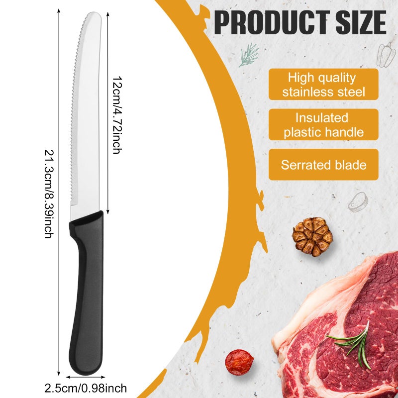 Zhehao Zhehao 200 Pcs Steak Knives 8.39 Inches Stainless Steel Serrated Blade Steak Knives Set with Round Tip Plastic Handle for Restaurant Kitchen, 4.72 Inch Blade  - Image 2
