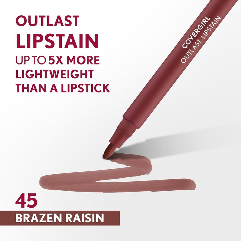 Covergirl Outlast, 45 Brazen Raisin, Lipstain, Smooth Application, Precise Pen-Like Tip, Transfer-Proof, Satin Stained Finish, Vegan Formula, 0.06oz - Image 5