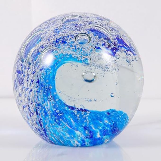 HAND BLOWN OCEAN WAVES CRYSTAL BALL GLASS COLLECTIBLE FIGURINES SPERE PAPERWEIGHT GLASS BALL AQUARIUM DECOROFFICE DECOR OCEAN LOVERS